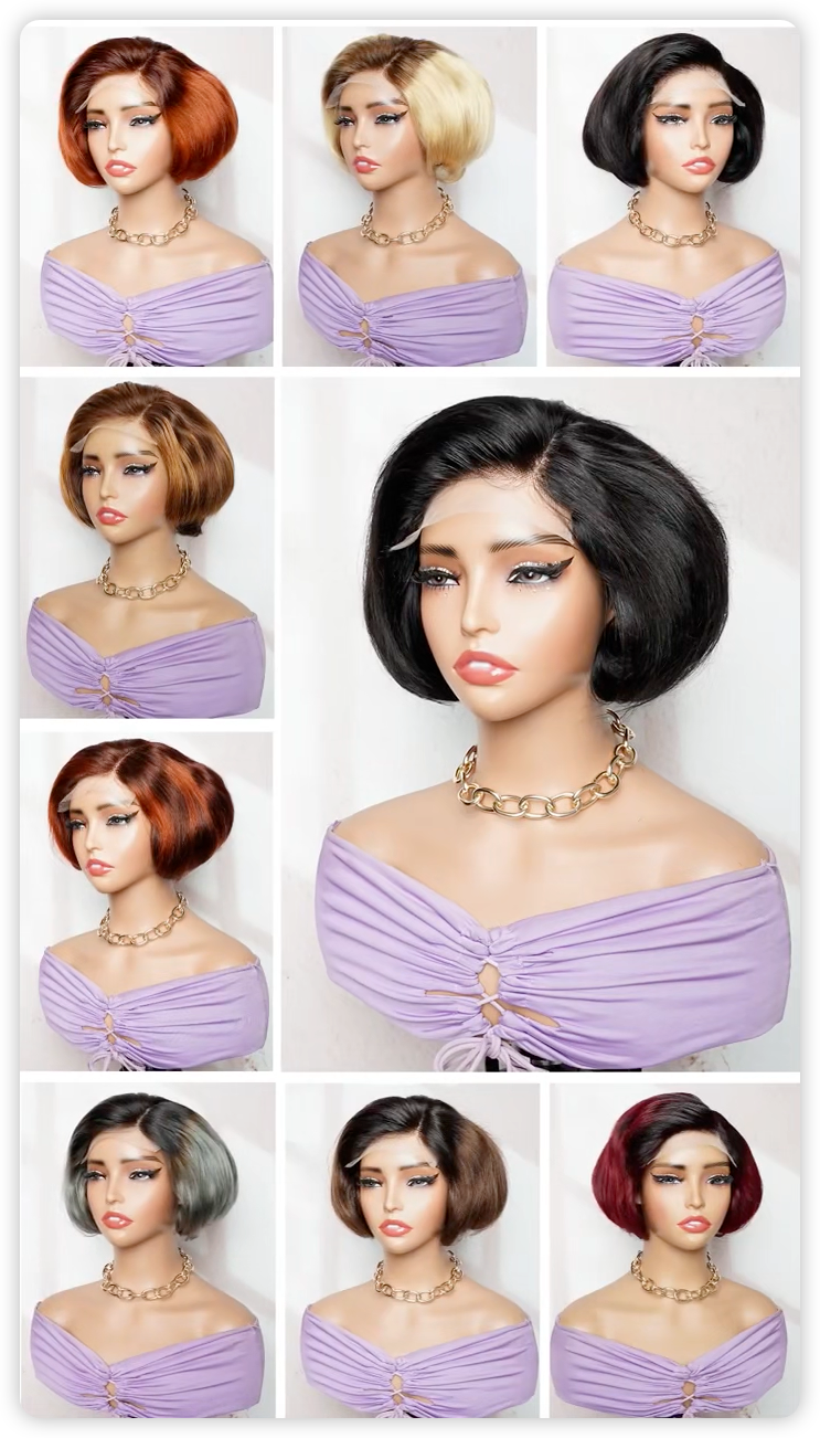 5x5 lace bone straight pixie cut wig